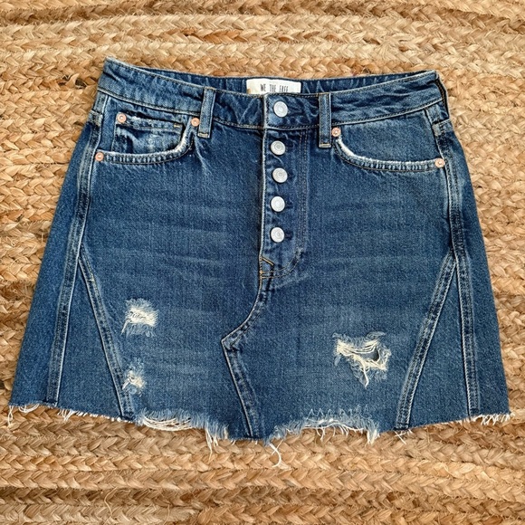Free People Size 27 Distressed Denim Mini Skirt Western Festival Summer - Picture 1 of 6